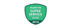 A green badge that says, " angie 's list super service award 2 0 1 6 ".