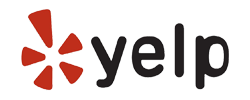 A black and white logo of yelp.